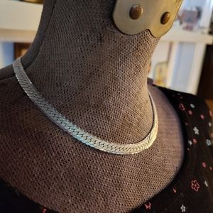 Vintage 90s Monet silvertone flatweave collarbone necklace